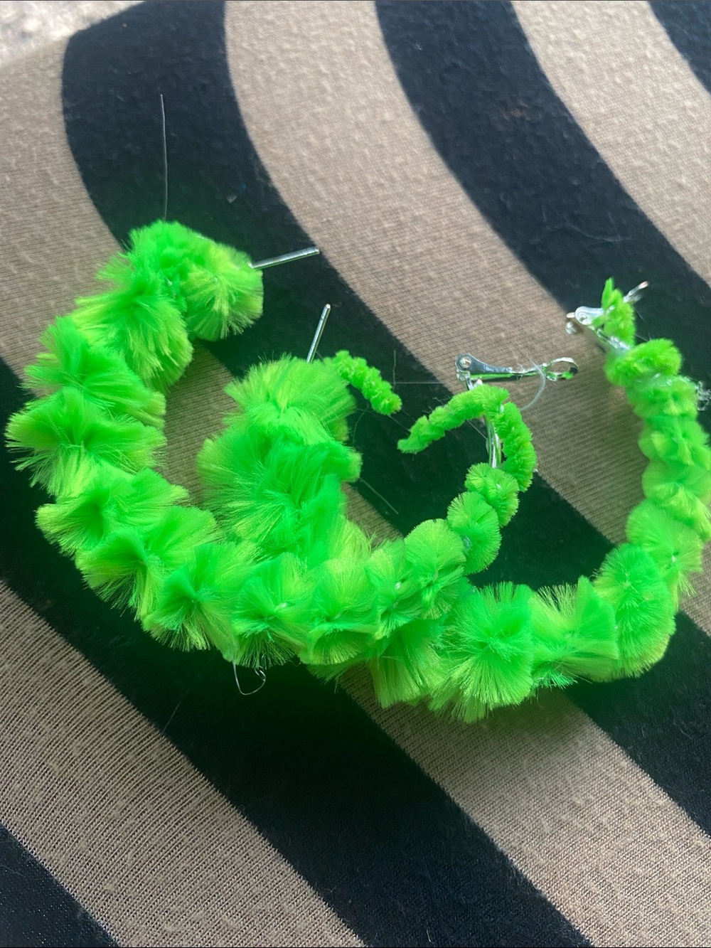 Neon Green Pom-Pom Hoop Earrings - Women's Fashion Jewelry